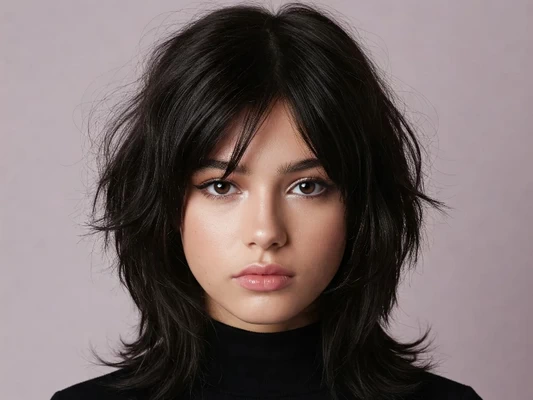 Butterfly haircut on shoulder-length hair with soft, bouncy layers