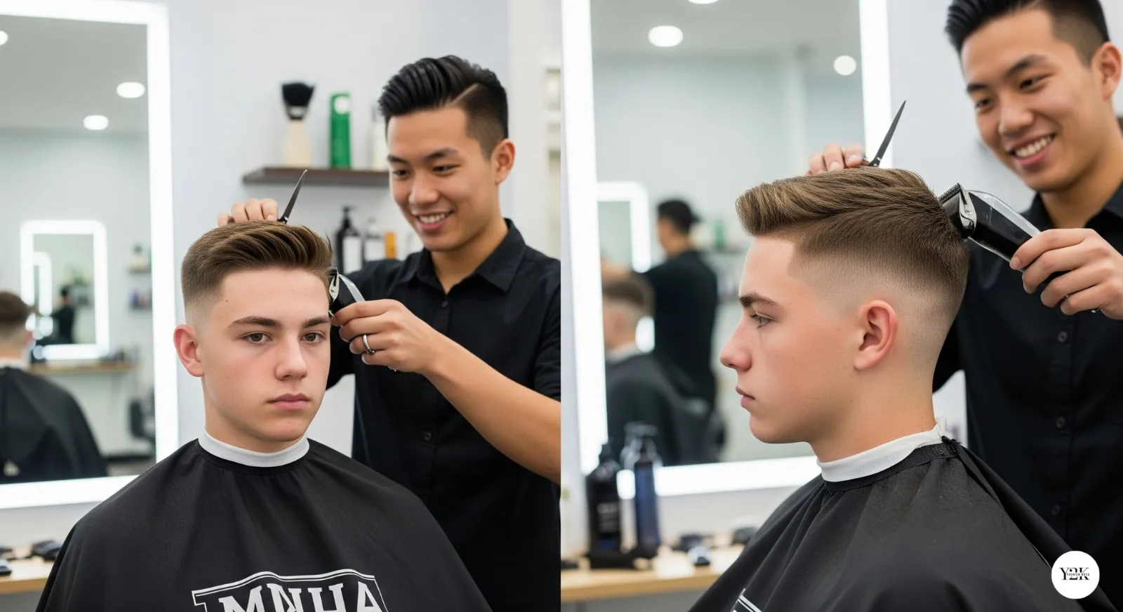 Teen boy with modern crew cut hairstyle featuring textured styling on top