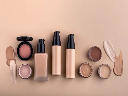 Different types of foundation suited for mature skin, from liquid to cream formulas