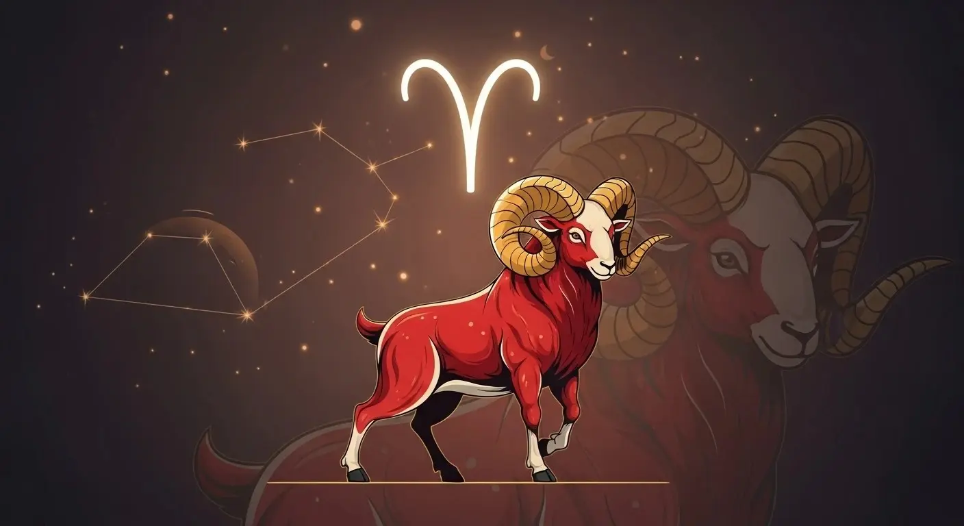 The Aries glyph alongside a stylized ram