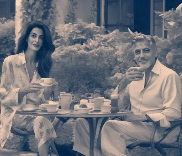 Amal Clooney preparing nutritious seaweed soup in a stylish kitchen, highlighting her healthy breakfast routine and diet.