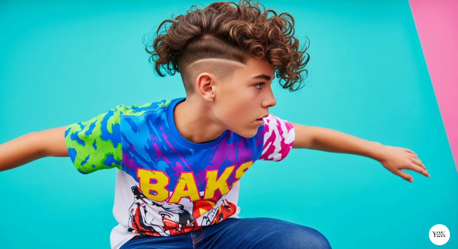 Teen boy with curly undercut hairstyle for dramatic contrast