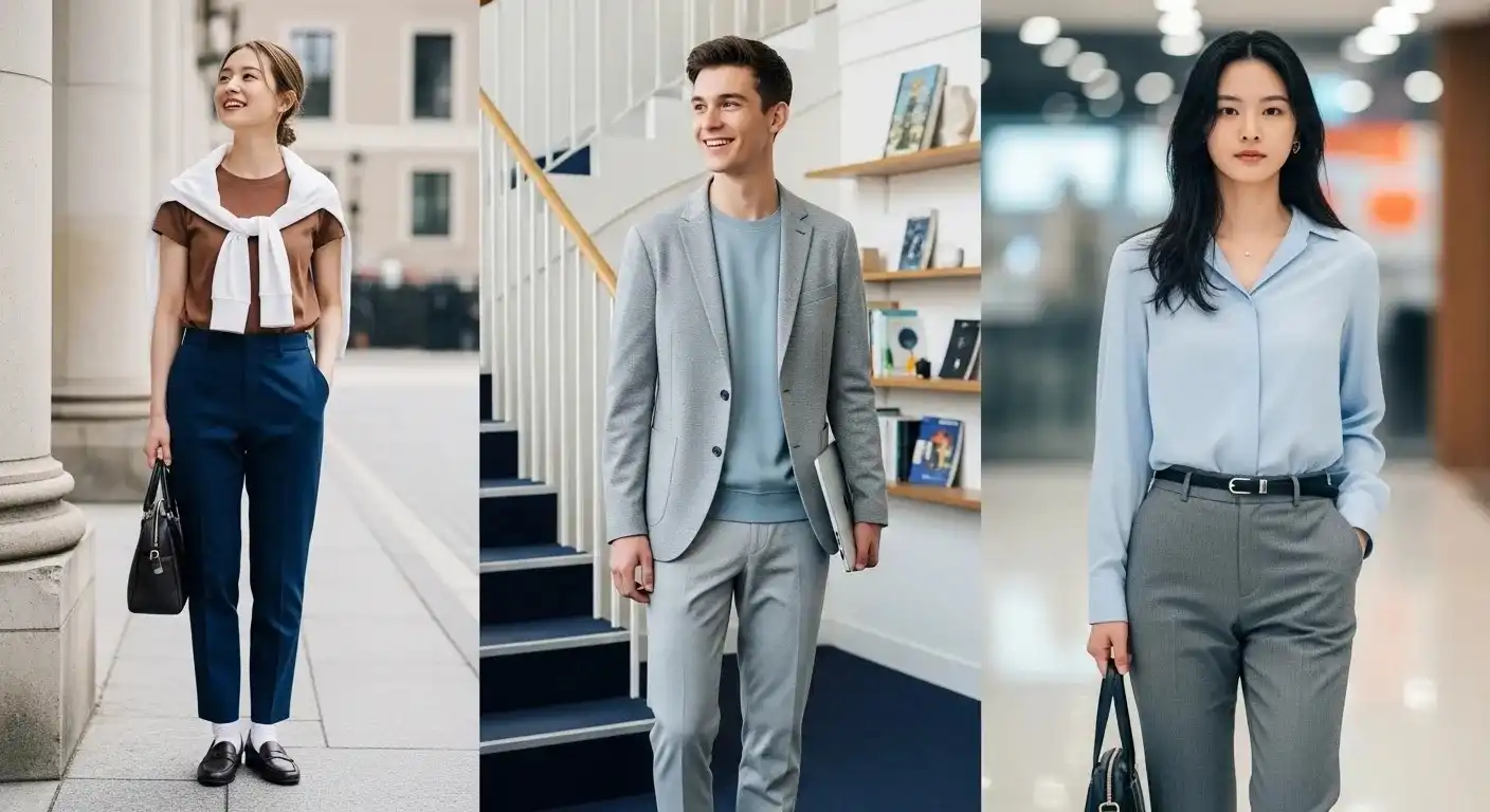 Model wearing a Uniqlo business casual outfit