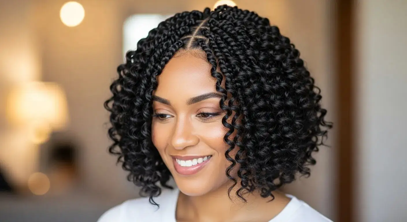 Model with short crochet hair styles in bob cut