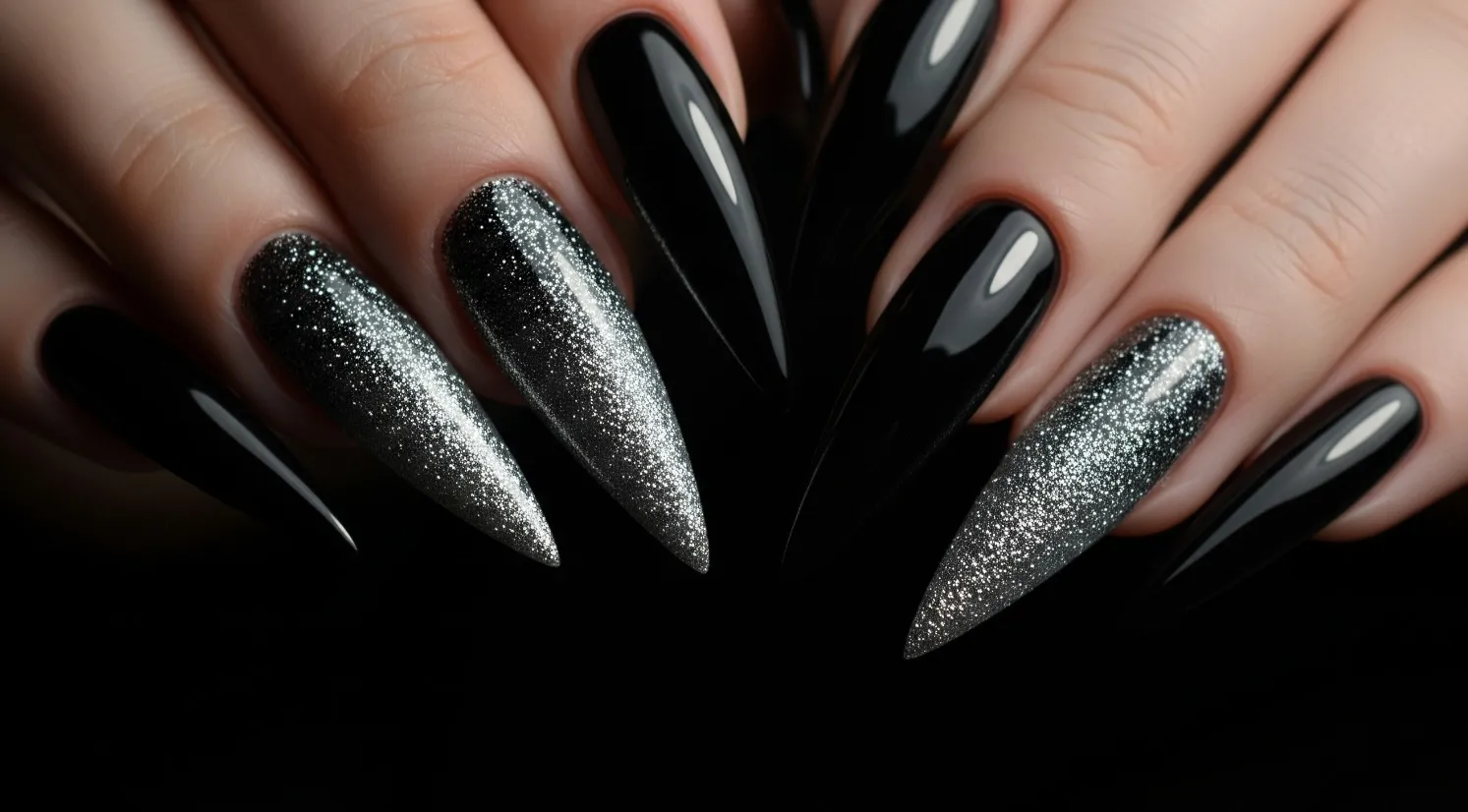 Coffin-shaped ombre French nails with a seamless pink-to-white gradient and a soft floral background.