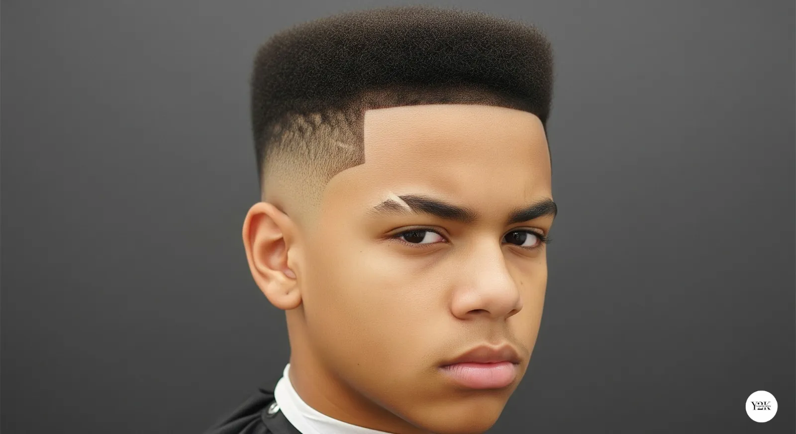 Teen boy with skin fade and flat top haircut for structured edge