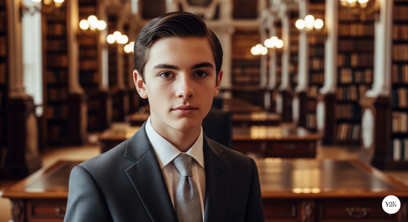 Teen boy with sleek comb over hairstyle for formal events