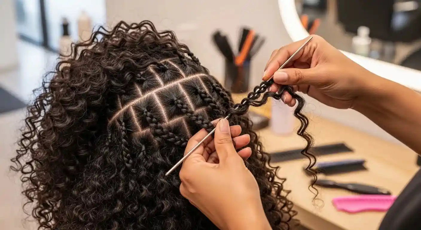Step-by-step crochet hair installation on natural hair
