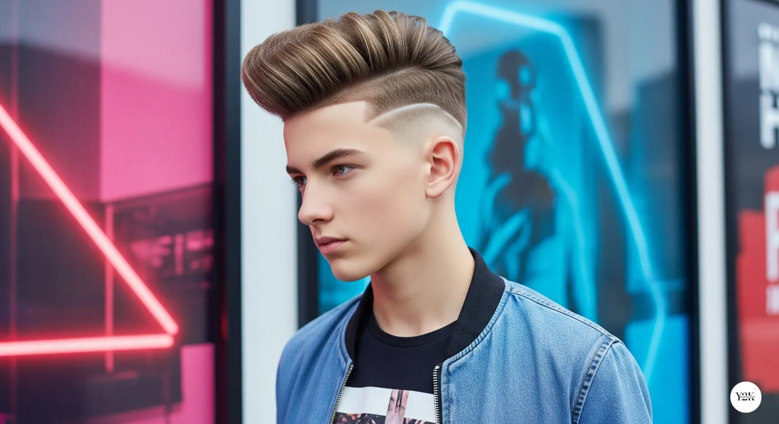 Teen boy with textured quiff hairstyle styled upwards and backwards