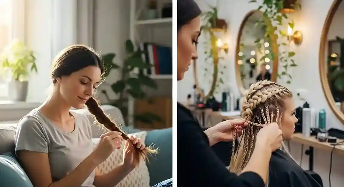 DIY boho braiding at home versus professional salon styling