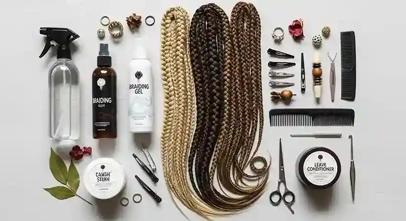 Essential tools and products for creating perfect boho braids.
