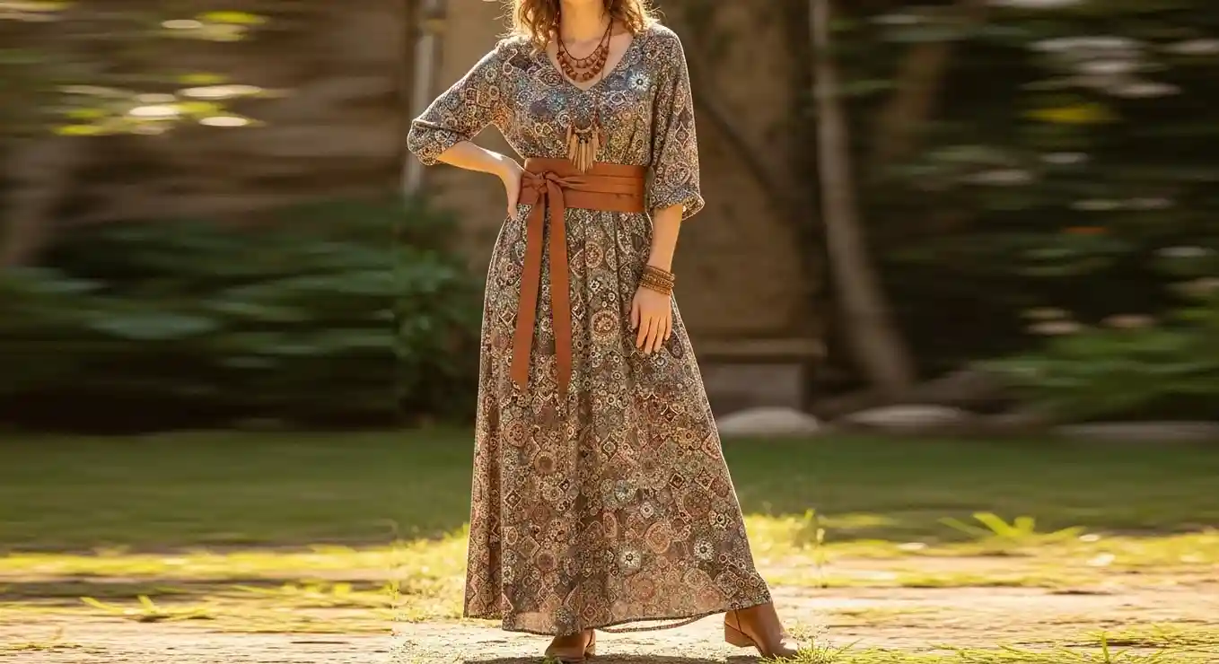 A woman styling a wide belt with a dress