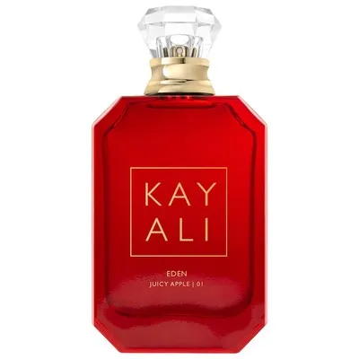 Kayali Eden Juicy Apple perfume bottle with vibrant red hue